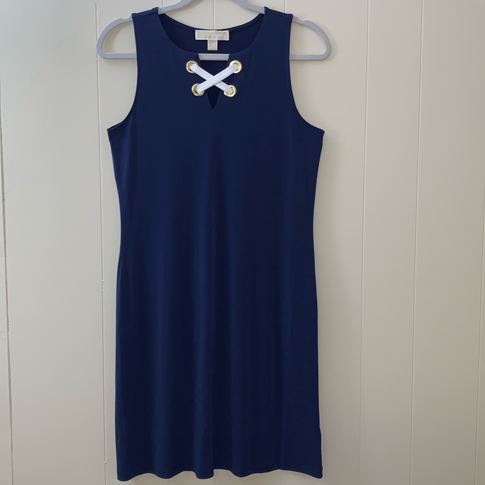 Michael Kors Nautical Dress Size XS Sleeveless Neckline Laced Grommets Navy